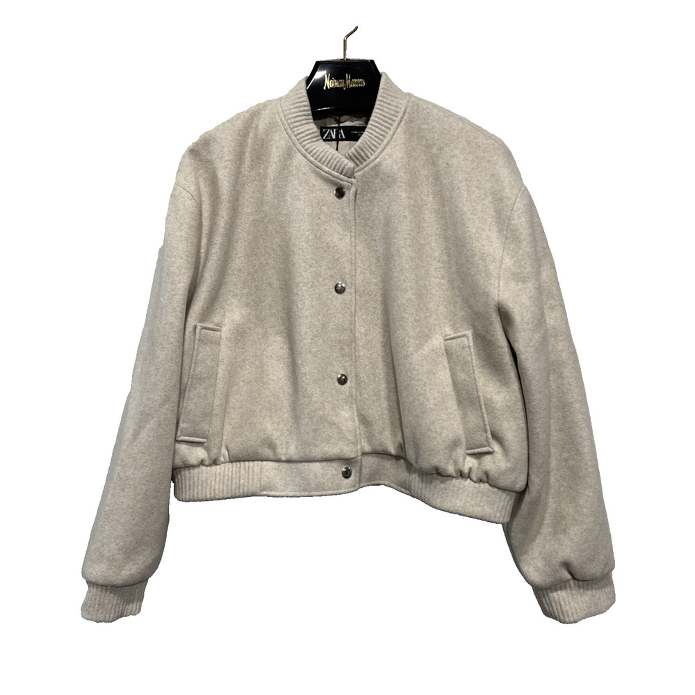 ZARA Soft Bomber Jacket Cropped Womens Sz XXL Pockets Snaps Beige 3046/319/712